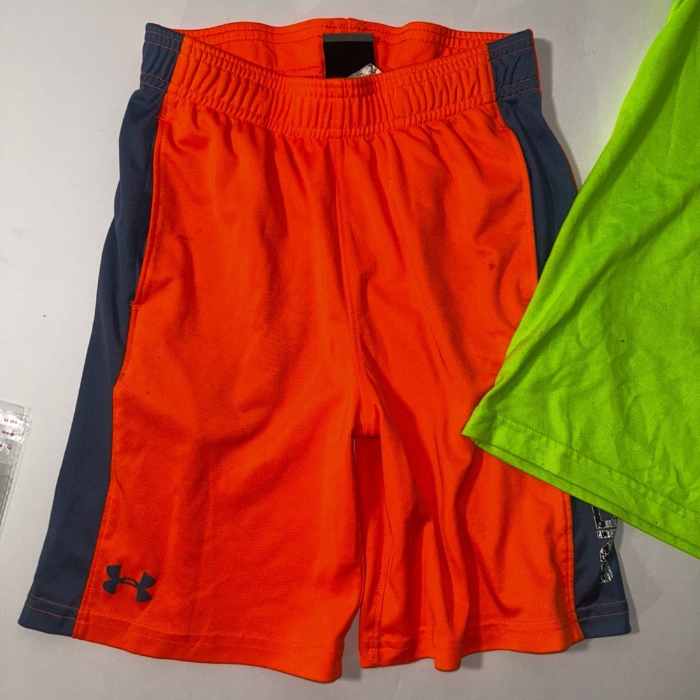 Under Armour Boys Shorts Size 7 Orange Grey Athletic Sweat-Wicking Sporty Active